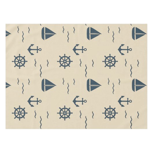 Nautical Pattern with Anchor Sailboat Compass テーブルクロス (正面(横))