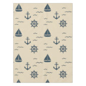 Nautical Pattern with Anchor Sailboat Compass テーブルクロス (正面)