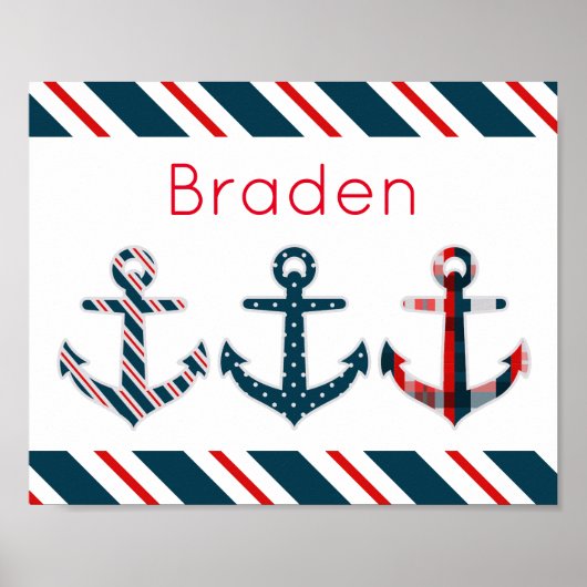  nautical Patterned Anchors Poster Print ポスター (正面)
