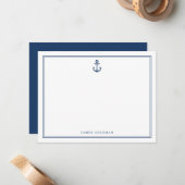 Nautical Personalized Stationery Anchor ノートカード (正面/裏面インサイチュ)