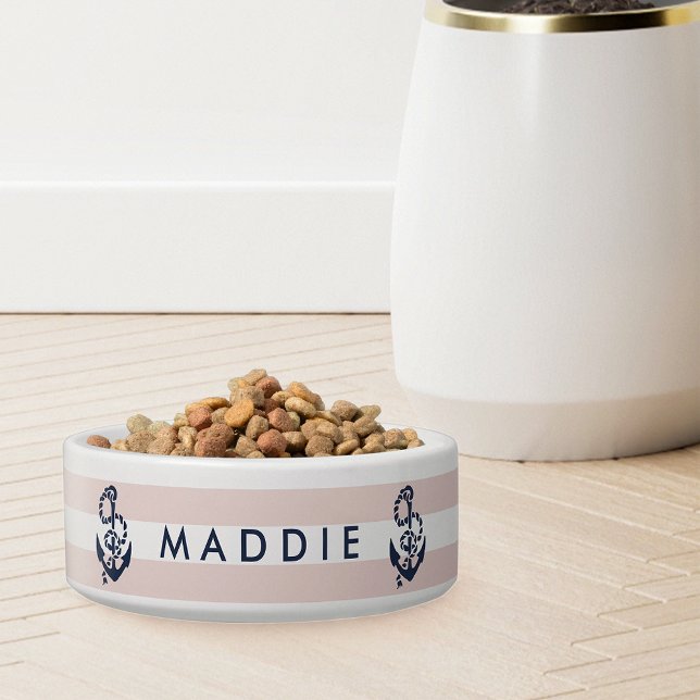 Nautical Pink Stripe Anchor Personalized ボウル (クリエイターアップロード済み)