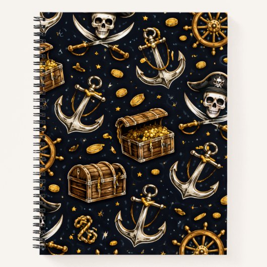 Nautical Pirate Pattern Notebook ノートブック (正面)