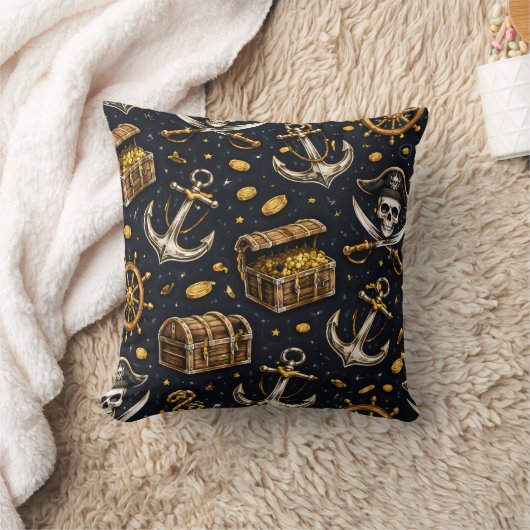 Nautical Pirate Pattern Pillow クッション (ブランケット)