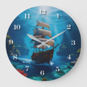 Nautical Pirate Ship Wall Clock – Underwater Ocean ラージ壁時計 (正面)