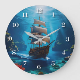Nautical Pirate Ship Wall Clock – Underwater Ocean ラージ壁時計