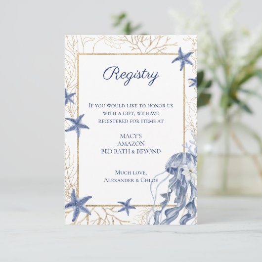 Nautical QR Code Wedding Registry Card 出欠カード (スタンド正面)