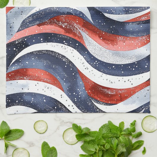 Nautical Red White Blue キッチンタオル (折り畳み)