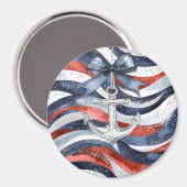 Nautical Red White Blue Bow Anchor マグネット (正面/裏面)