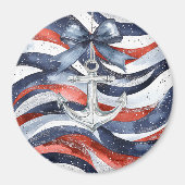 Nautical Red White Blue Bow Anchor マグネット (正面)