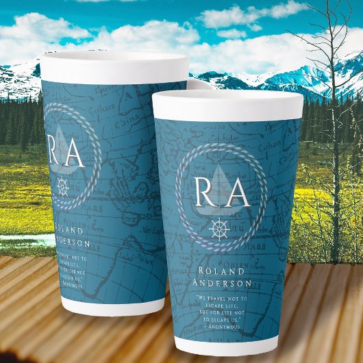 Nautical Rope Monogram Map Blue カフェラテマグ