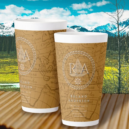 Nautical Rope Monogram Map Brown カフェラテマグ
