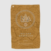 Nautical Rope Monogram Map Brown ゴルフタオル (正面)