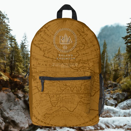 Nautical Rope Monogram Map Brown プリントバックパック