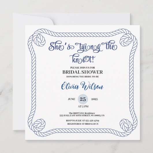 Nautical Rope she’s Tying the Knot  Bridal Shower  招待状 (正面)