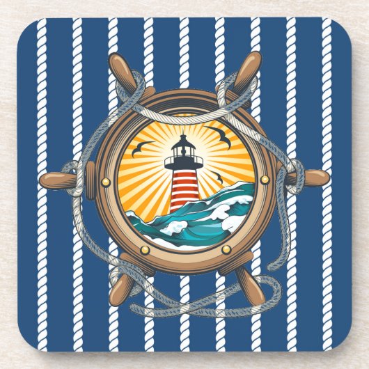 Nautical Ropes & Boat Wheel Beverage Coaster コースター (正面)