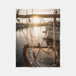 Nautical Sailboat And Sunset In Marina フリースブランケット