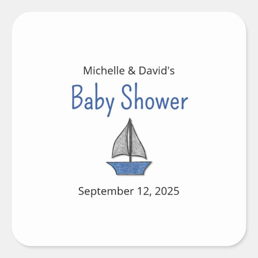Nautical Sailboat Baby Boy Couples Shower スクエアシール (正面)