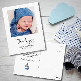 Nautical Sailboat Baby Boy Photo Shower Thank You ポストカード