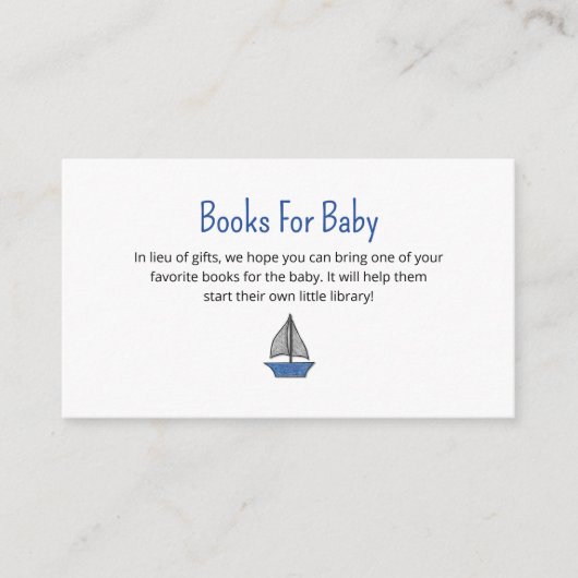 Nautical Sailboat Books Request Baby Shower エンクロージャーカード (正面)