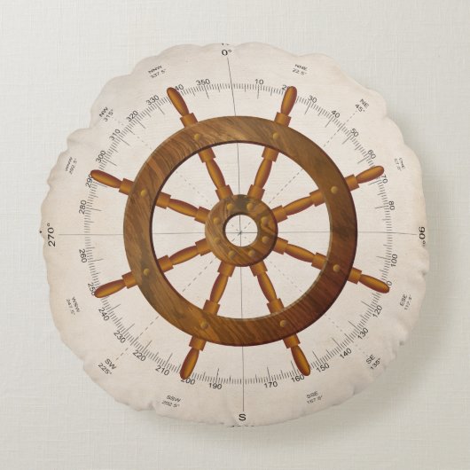 Nautical Sailboat Helm with Compass ラウンドクッション (正面)