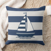 Nautical Sailboat & Stripe Navy White ID1255 クッション (ブランケット)