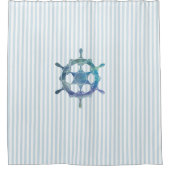 Nautical Sailboat Stripe Pattern Coastal シャワーカーテン (正面)