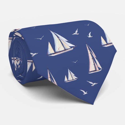 Nautical Sailboats and Seagulls  ネクタイ (ロール)