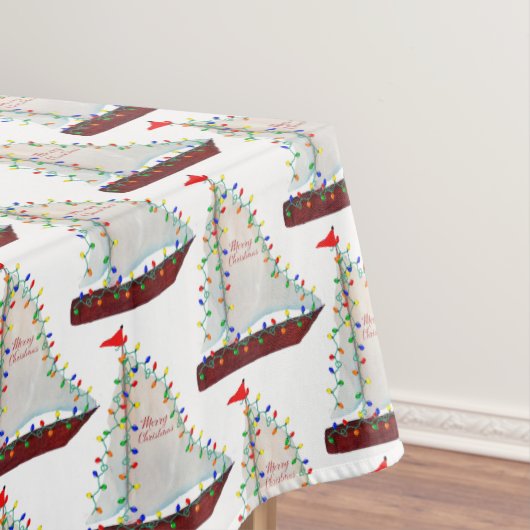 Nautical Sailboats with Holiday lights harbor boat テーブルクロス (インサイチュ)