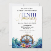 Nautical Sailing Wheel 10th Wedding Anniversary 招待状 (正面)