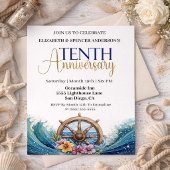 Nautical Sailing Wheel 10th Wedding Anniversary 招待状