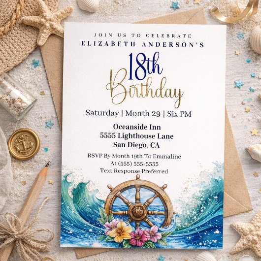 Nautical Sailing Wheel 18th Birthday 招待状