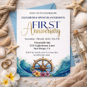 Nautical Sailing Wheel 1st Wedding Anniversary 招待状