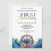 Nautical Sailing Wheel 1st Wedding Anniversary 招待状 (正面)