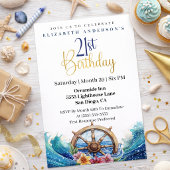 Nautical Sailing Wheel 21st Birthday 招待状