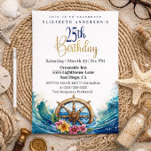 Nautical Sailing Wheel 25th Birthday 招待状
