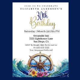 Nautical Sailing Wheel 30th Birthday 招待状