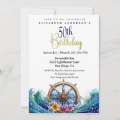 Nautical Sailing Wheel 50th Birthday 招待状 (正面)
