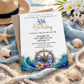 Nautical Sailing Wheel 50th Birthday 招待状