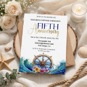 Nautical Sailing Wheel 5th Wedding Anniversary 招待状