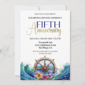 Nautical Sailing Wheel 5th Wedding Anniversary 招待状 (正面)