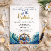 Nautical Sailing Wheel 70th Birthday 招待状