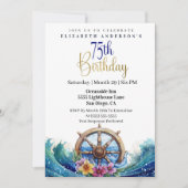Nautical Sailing Wheel 75th Birthday 招待状 (正面)