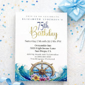 Nautical Sailing Wheel 75th Birthday 招待状