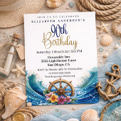 Nautical Sailing Wheel 90th Birthday 招待状
