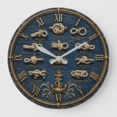 Nautical Sailor Knots Guide Maritime Coastal Beac ラージ壁時計 (正面)