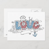Nautical Sailor Retro Love Postcard ポストカード (正面/裏面)