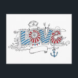 Nautical Sailor Retro Love Postcard ポストカード<br><div class="desc">Image is from an original ink drawing. Send your love with these nautical themed postcards!</div>