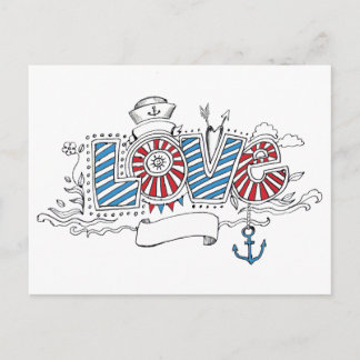 Nautical Sailor Retro Love Postcard ポストカード