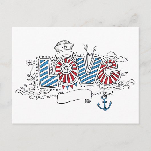 Nautical Sailor Retro Love Postcard ポストカード (正面)