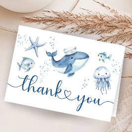 Nautical Sailor Whale Baby Shower Thank You Card サンキューカード